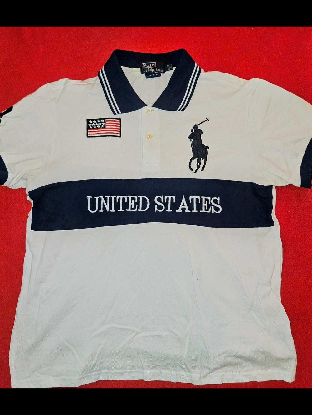 Ralph Lauren White & Navy United States Polo Shirt